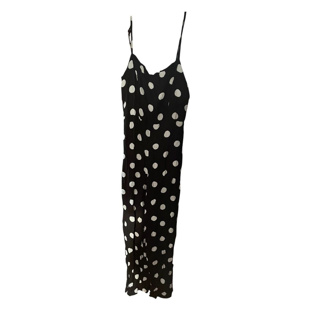 Black and White Polka Dot Wide Leg Spaghetti Strap Jumpsuit Breezy Retro Boho S